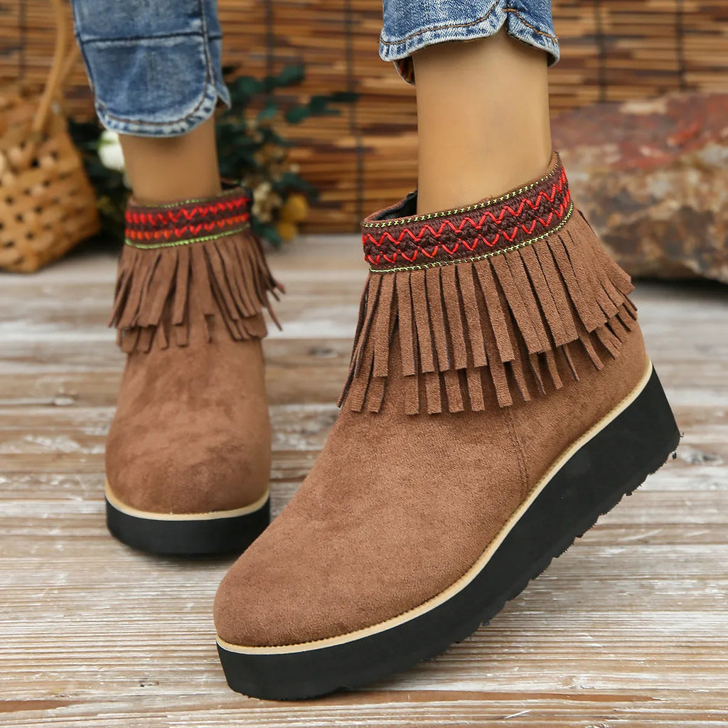 Women's suede wedge ankle boots with side zip and waterproof platform in three colour options