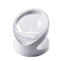 White elevated clear plastic cat food bowl with tilt design for dry and wet food