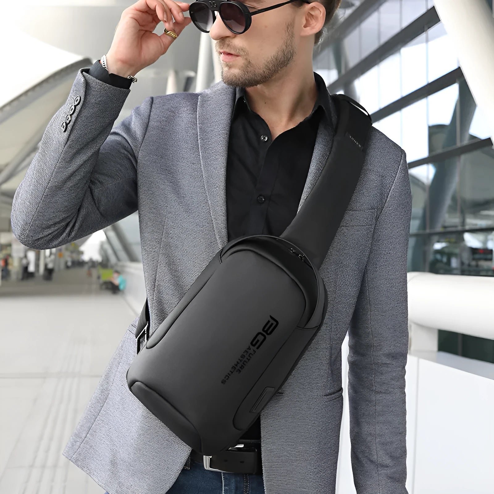 Men's oxford cloth shoulder bag with USB charging port in business travel style