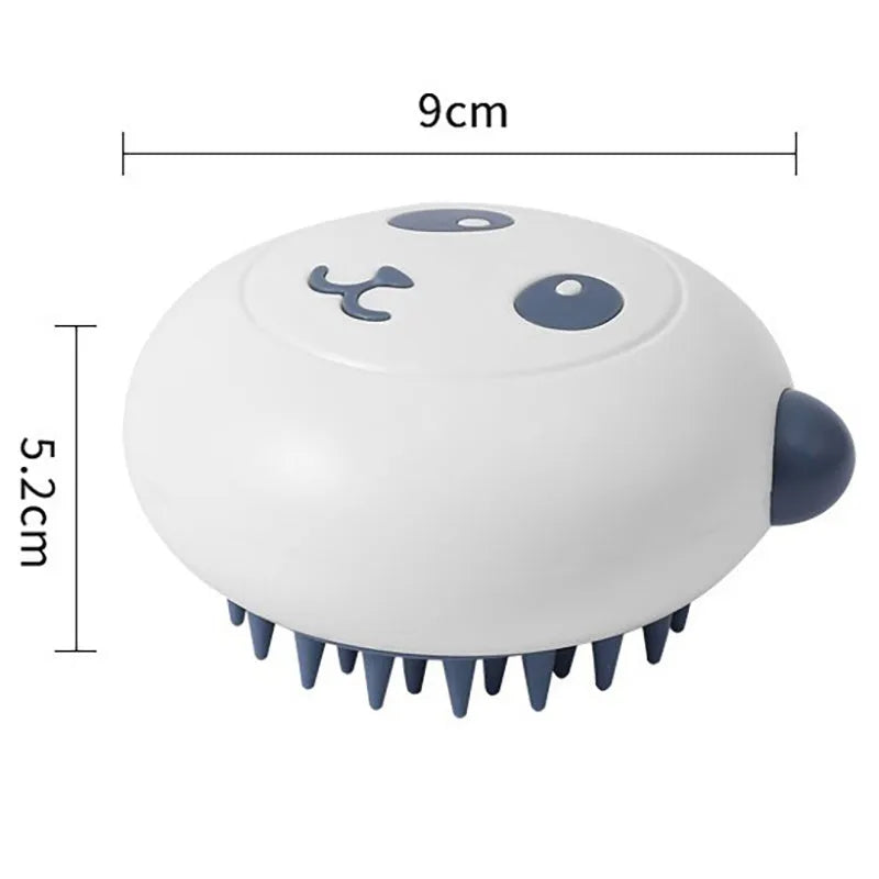 Panda-shaped silicone pet bath brush with soft bristles for cats and dogs.