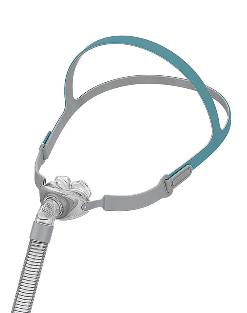 Ventilator nasal pillow mask accessories kit showing silicone cushions and a thickened headband strap