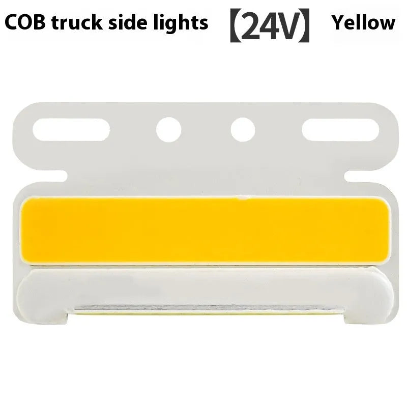 COB LED truck side light with grounded tyre light in aluminium alloy housing, shown in multiple colours.