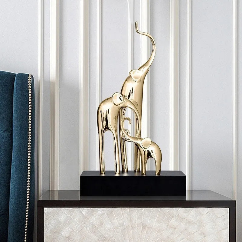 Fortune Bring Elephant decorative resin statue in bright gold electroplated finish with European styling