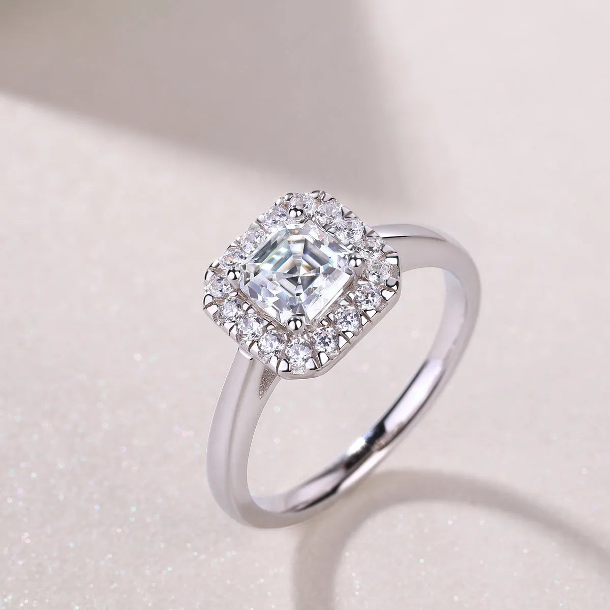 Fangyuan moissanite wedding ring set with square 5.5x5.5mm stone, S925 silver platinum plated, in gift box