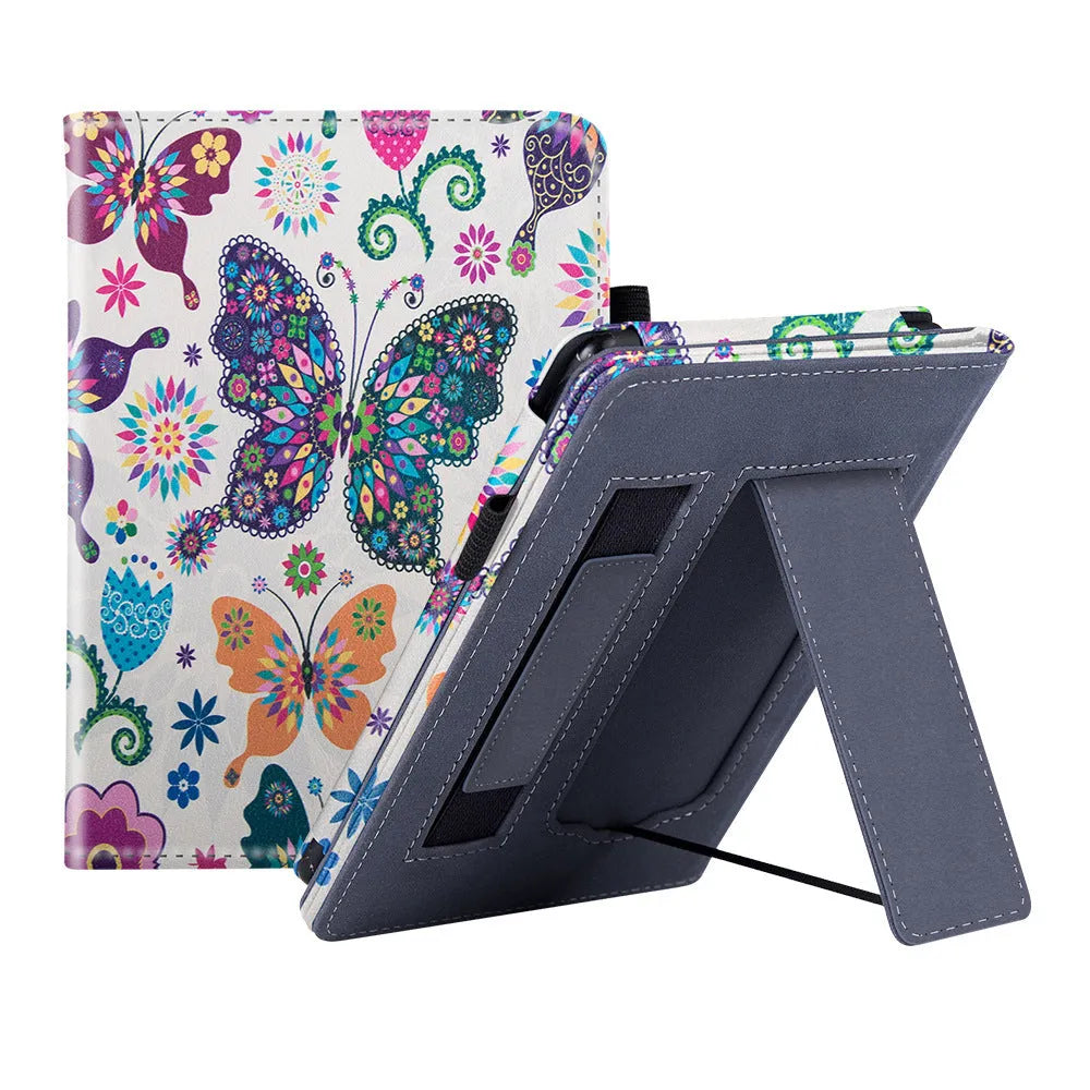 Kindle Paperwhite 5 calf leather case with wrist splint bracket in black