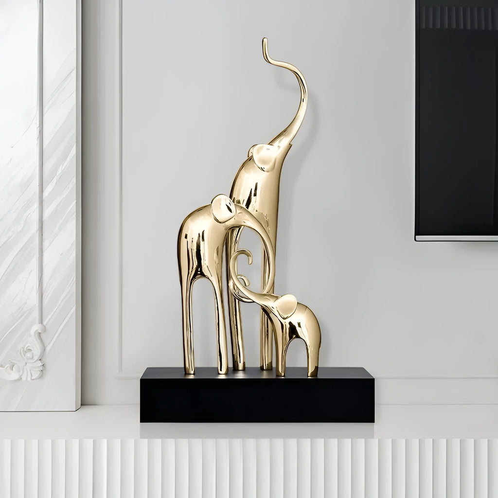 Fortune Bring Elephant decorative resin statue in bright gold electroplated finish with European styling