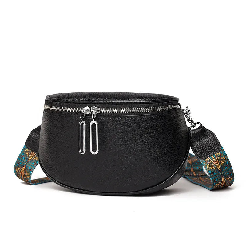 Women's soft PU leather messenger bag in saddle shape with crossbody strap
