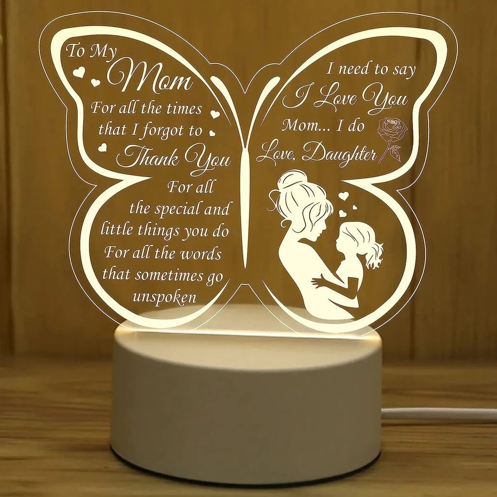 Heart-shaped white acrylic table lamp with USB cable and touch control base