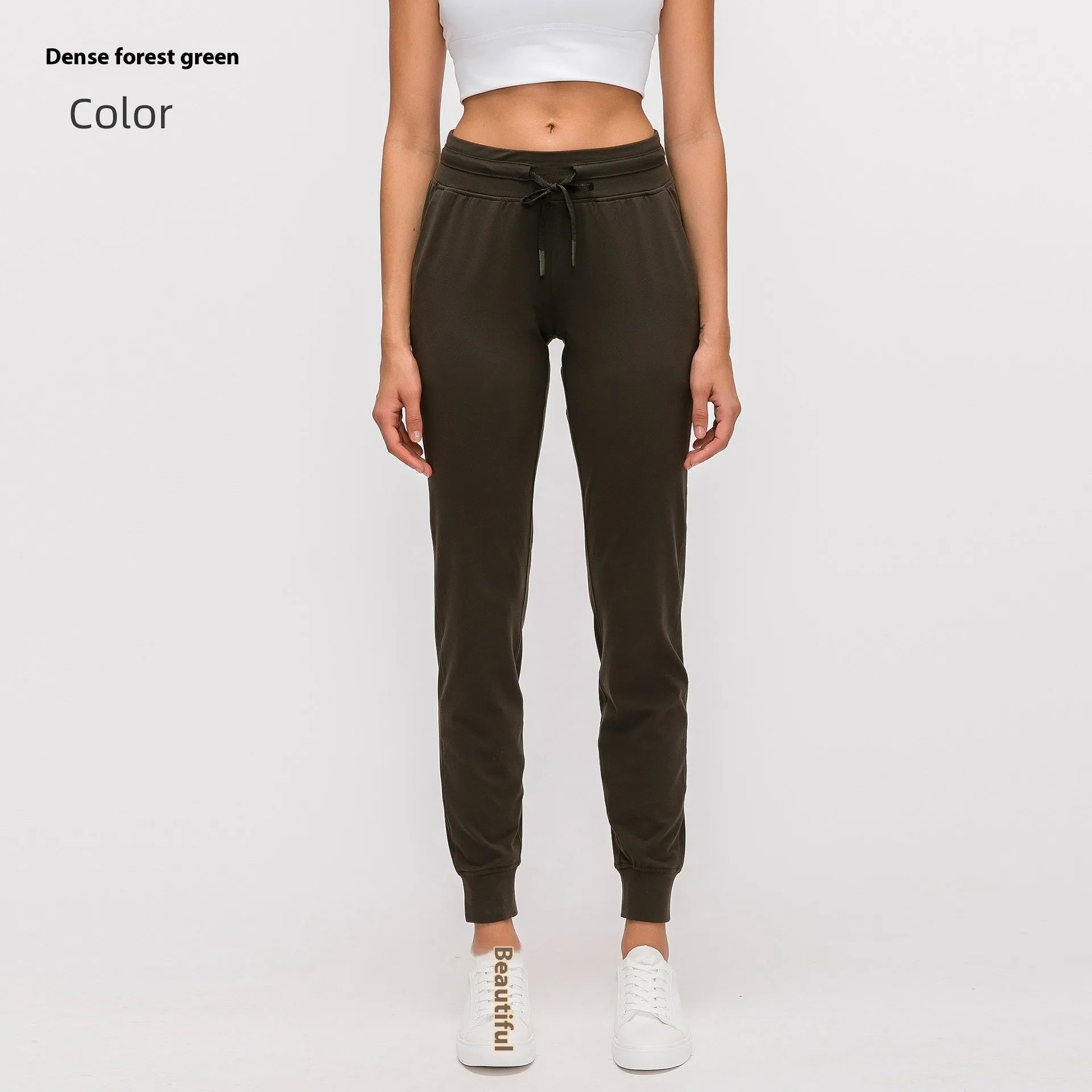 Women's high waist yoga pants in cotton blend fabric with drawstring waist in Belgian Blue colour