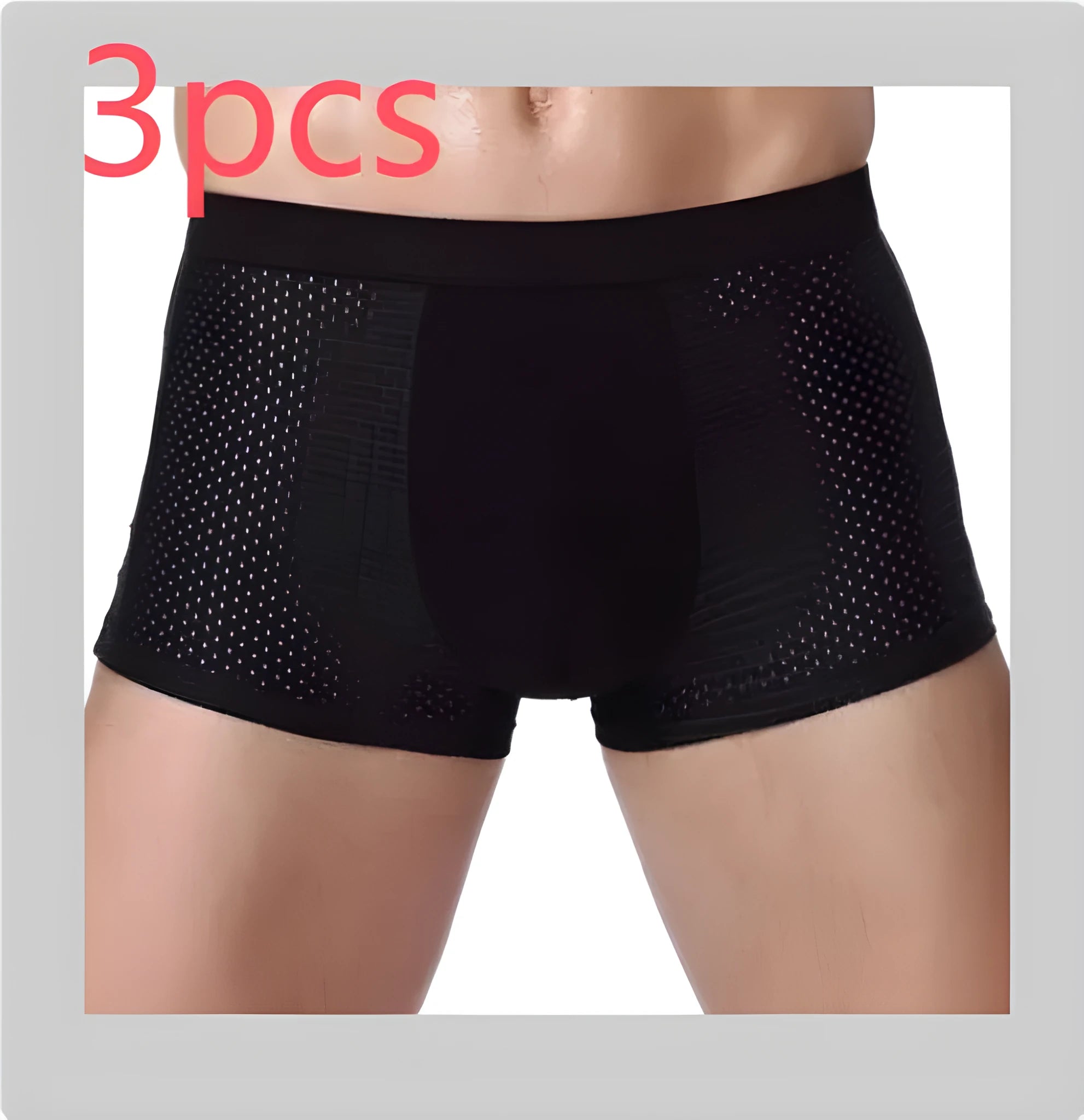 Men's solid colour ice silk modal boxer briefs showing U convex design on a mid waist.