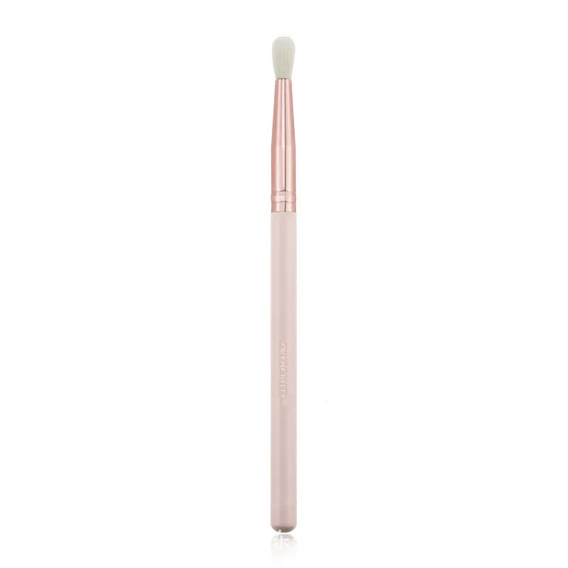26 piece pink makeup brush set with wooden handles in a PU storage bag