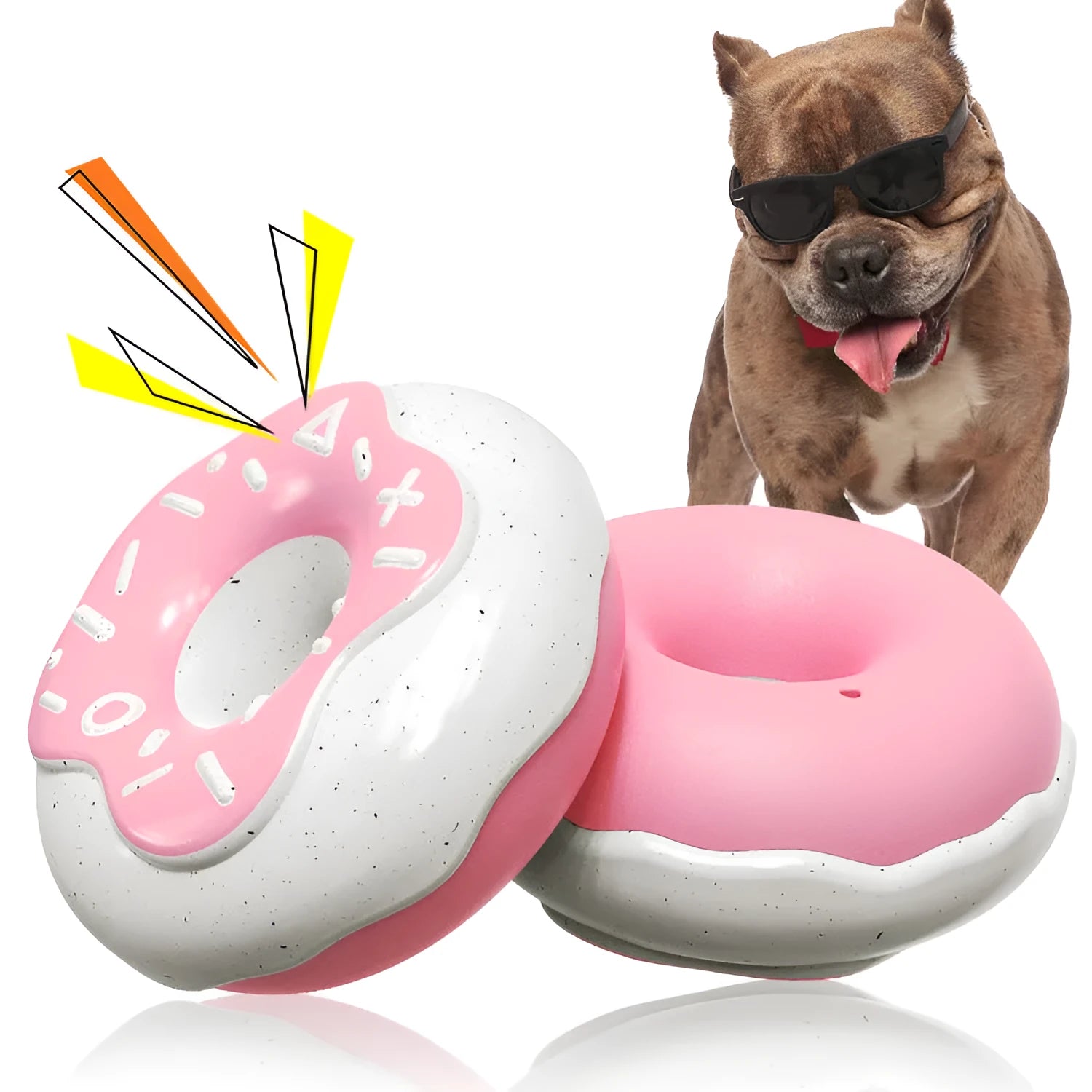 Donut shaped TPR dog toy in pink yellow or chocolate for molar teeth cleaning with sound