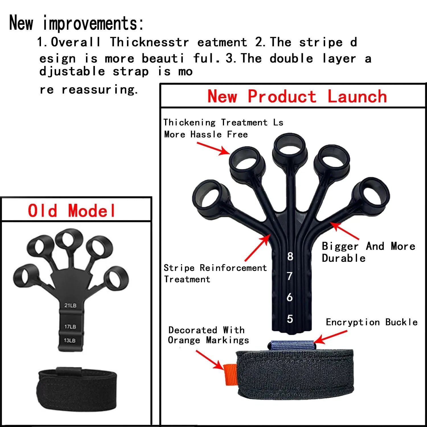 Black and grey silicone finger rehabilitation trainer with adjustable tension belts