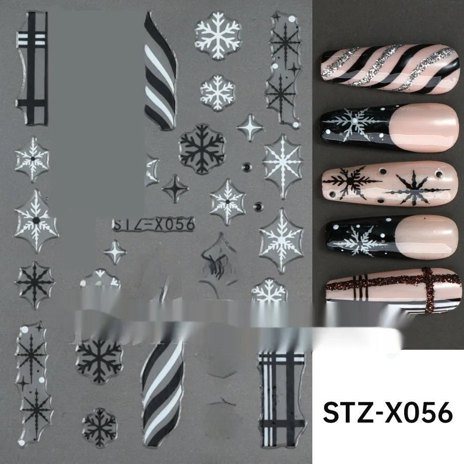 Sheet of black and silver love heart pattern nail art stickers with a plastic nail patch.
