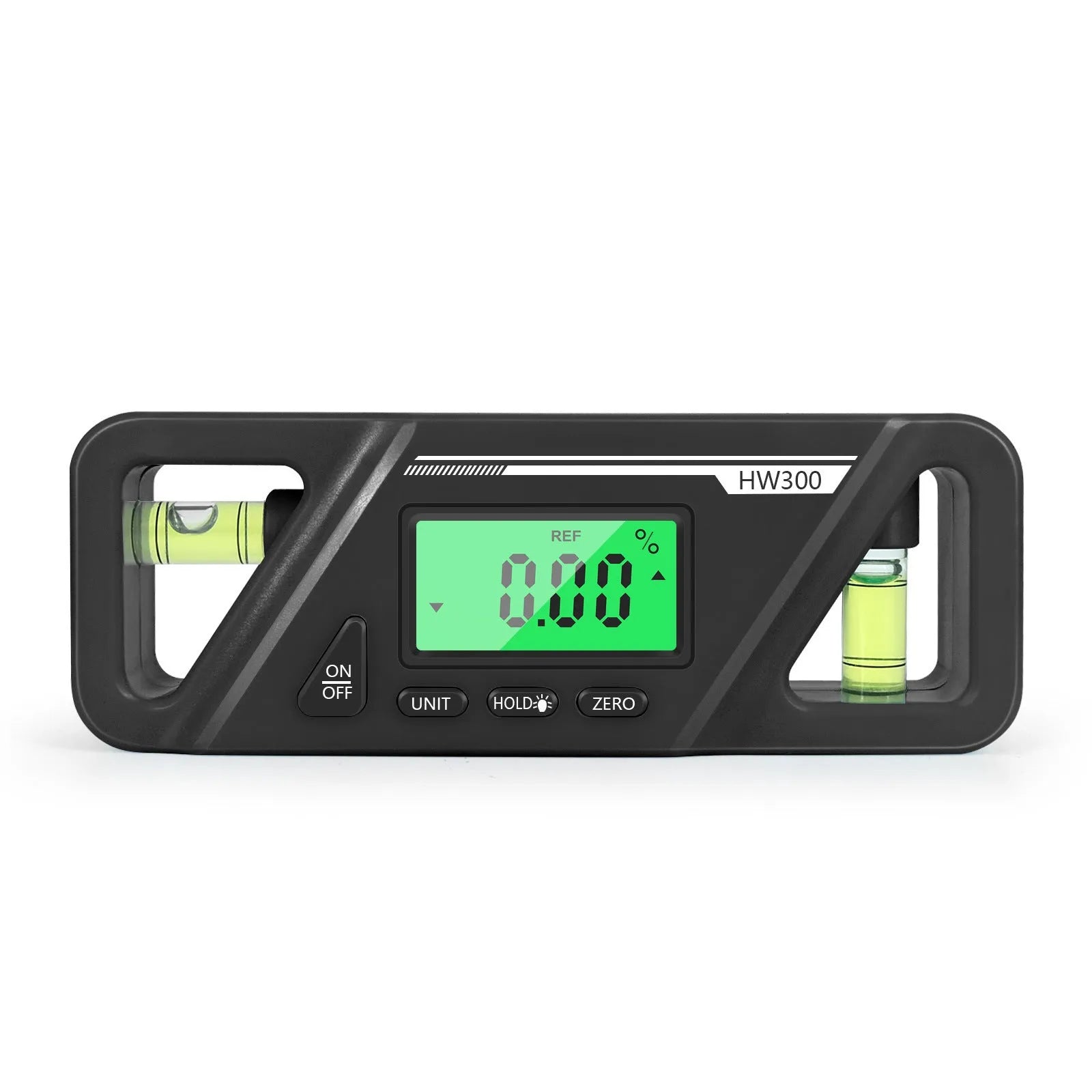Black digital angle gauge with LCD screen and magnetic base, showing 45-degree reading.