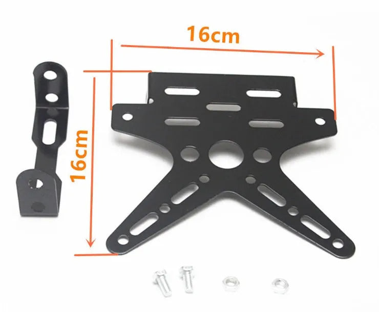 Aluminium alloy bat-shaped motorcycle licence plate frame in silver, adjustable angle, length 16.8 cm width 16 cm