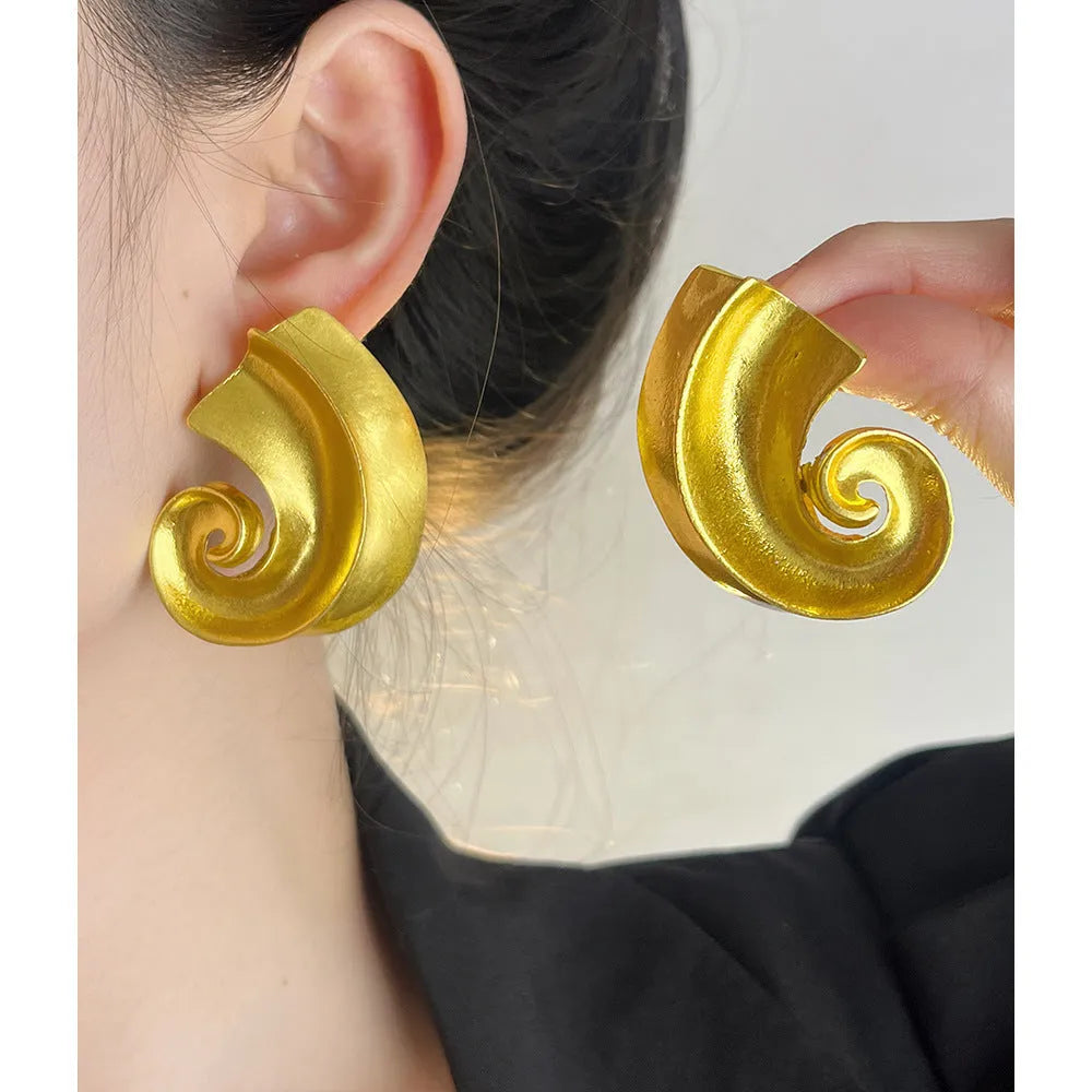 Geometric retro design ear studs with 5cm length in gold and silver electroplated finishes
