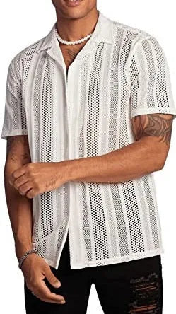 Men's black knitted short-sleeved button shirt with jacquard texture and regular fit