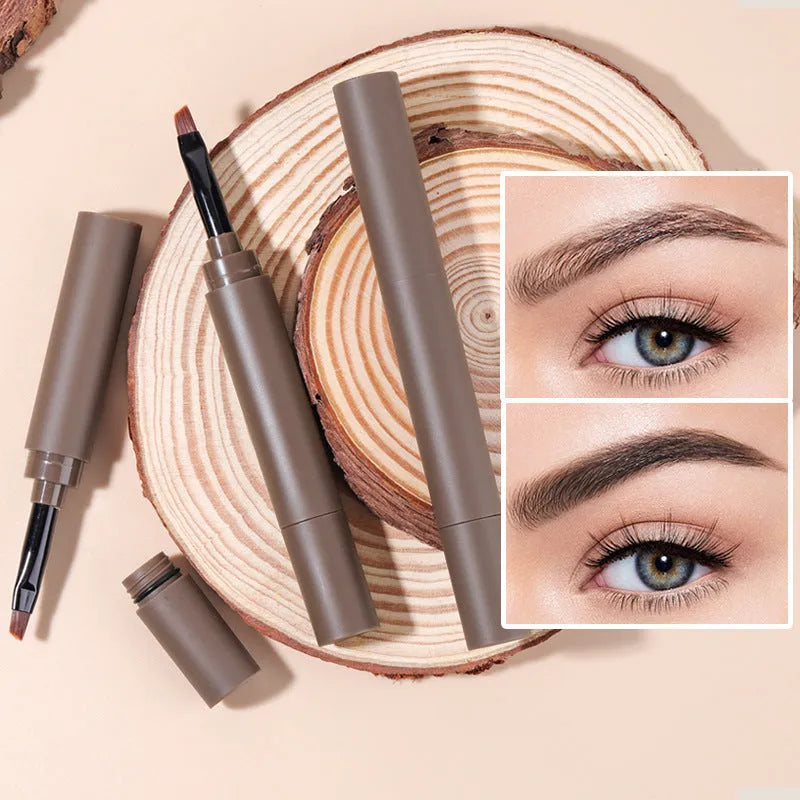 Double-headed eyebrow cream kit showing pencil and powder ends with five shade options displayed.