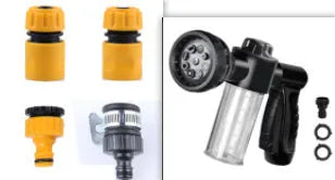 Green high pressure foam spray gun with adjustable nozzle for car washing and household cleaning.