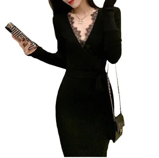 Black women's woolen skirt with princess dress silhouette and slim fit design