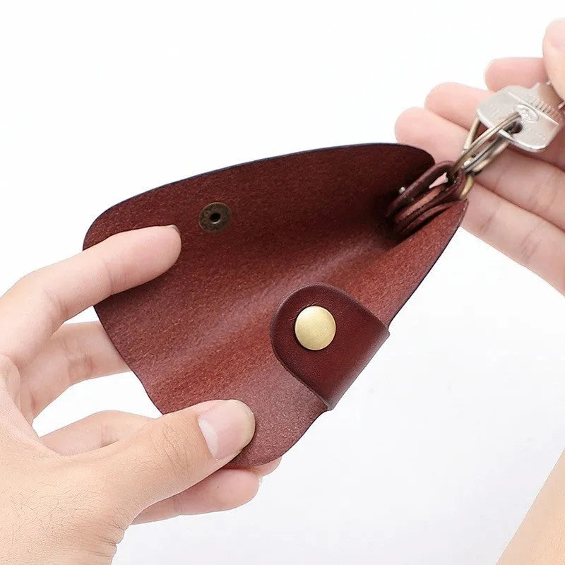Handmade genuine leather car key case in short length design