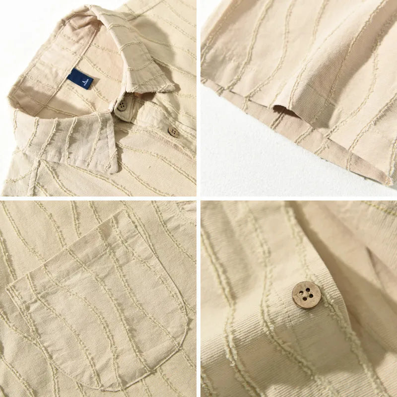 Men's apricot coloured pure cotton short sleeve casual shirt with loose fit