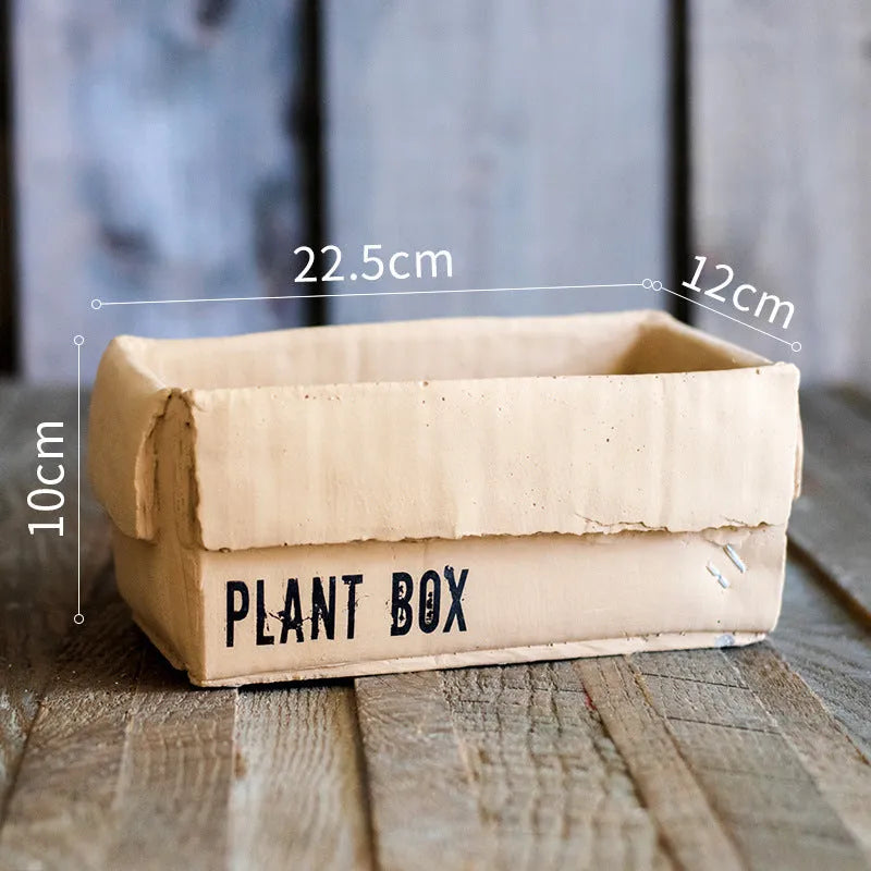 Cement brown paper box design flowerpot with drainage holes for indoor planting