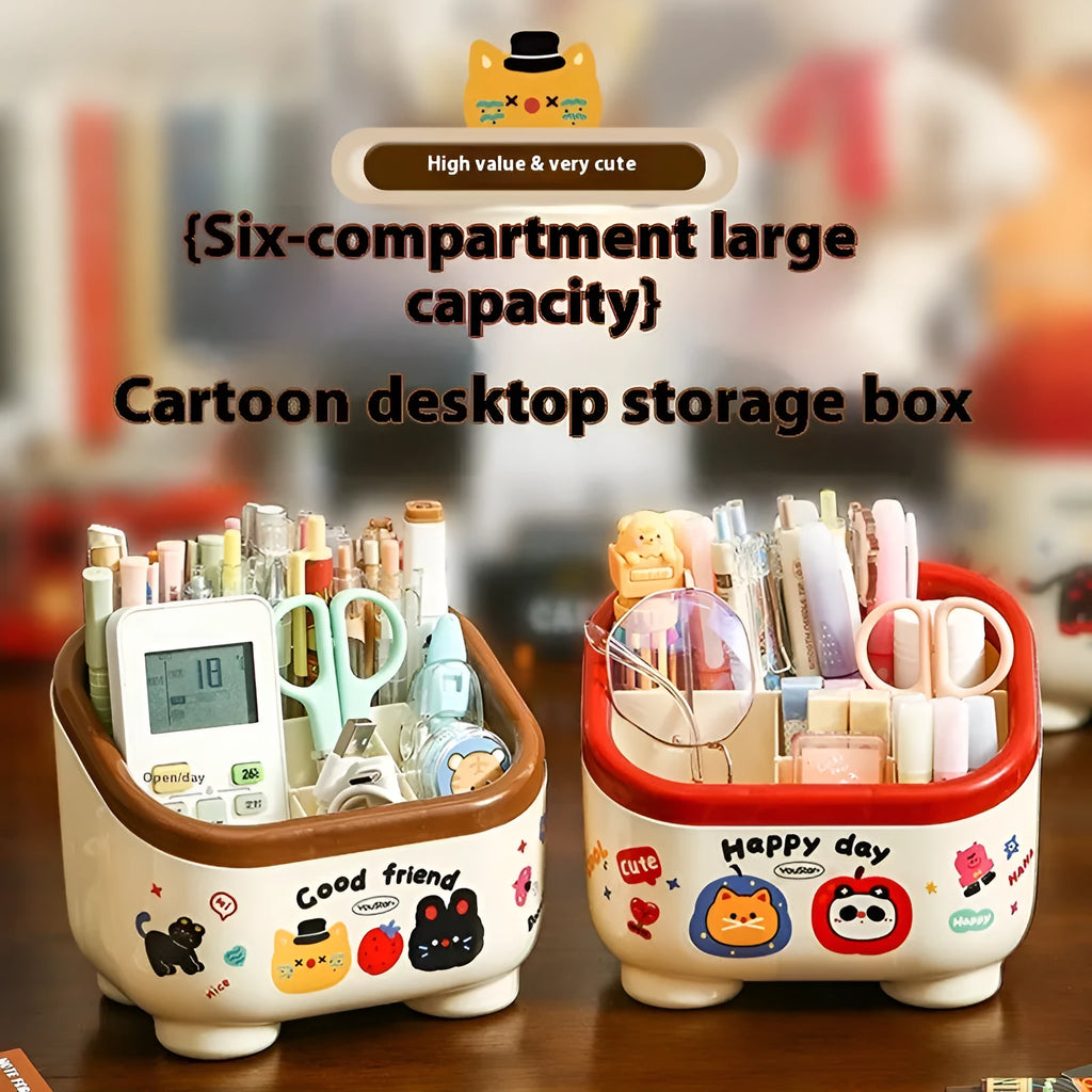 Cartoon design plastic desktop organiser with 2L capacity storage box and grid pattern for stationery organisation