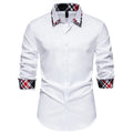 Men's plaid triangle collar long sleeve shirt in polyester blend available in multiple colours