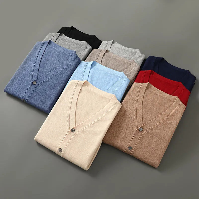Men's V-neck Andy velvet knitted cardigan coat in loose fitting style