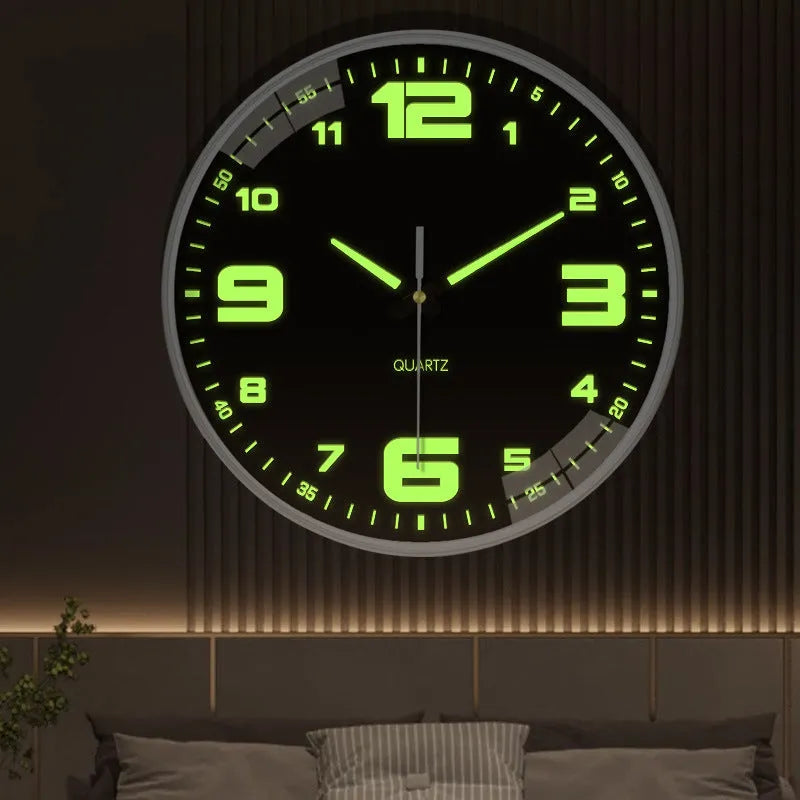 8 inch modern wall clock with luminous numbers on white background