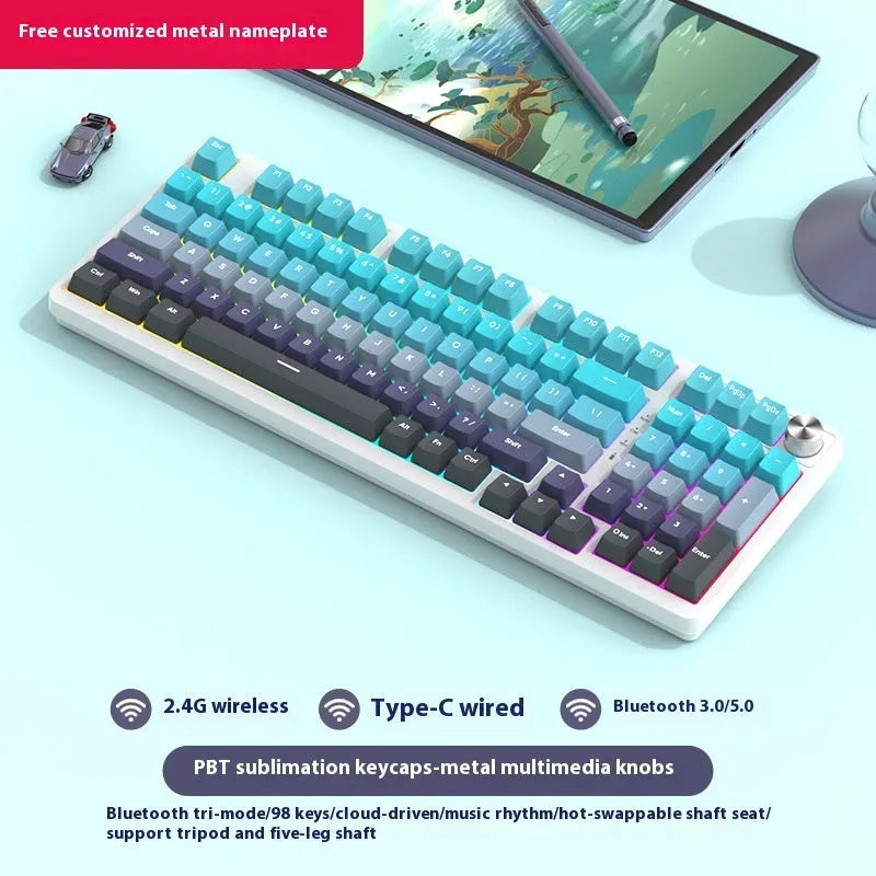 98-key wireless Bluetooth mechanical keyboard with multiple colour theme options