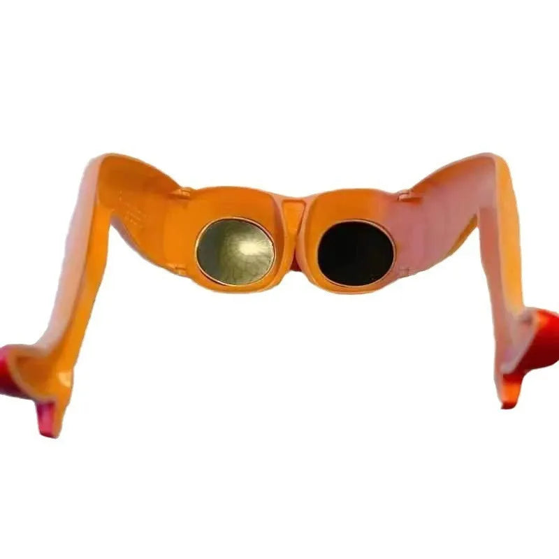 Orange plastic sunglasses with a personality leg and hip design.