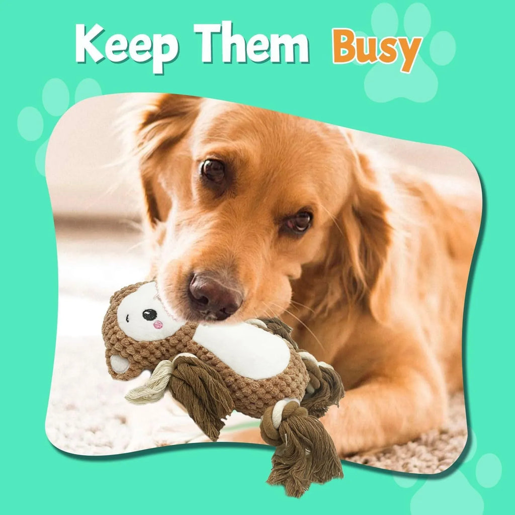 Lion and monkey plush squeaky dog toys bundle for medium and large breed dogs
