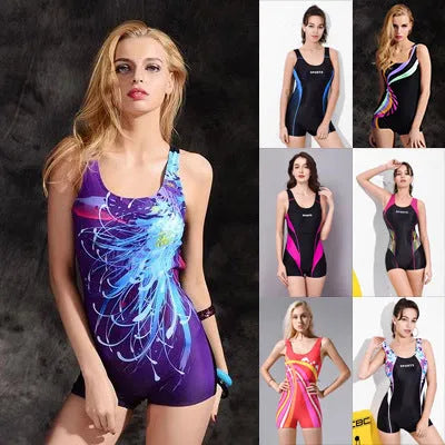Women's conservative one-piece swimsuit in quick-drying polyester fabric