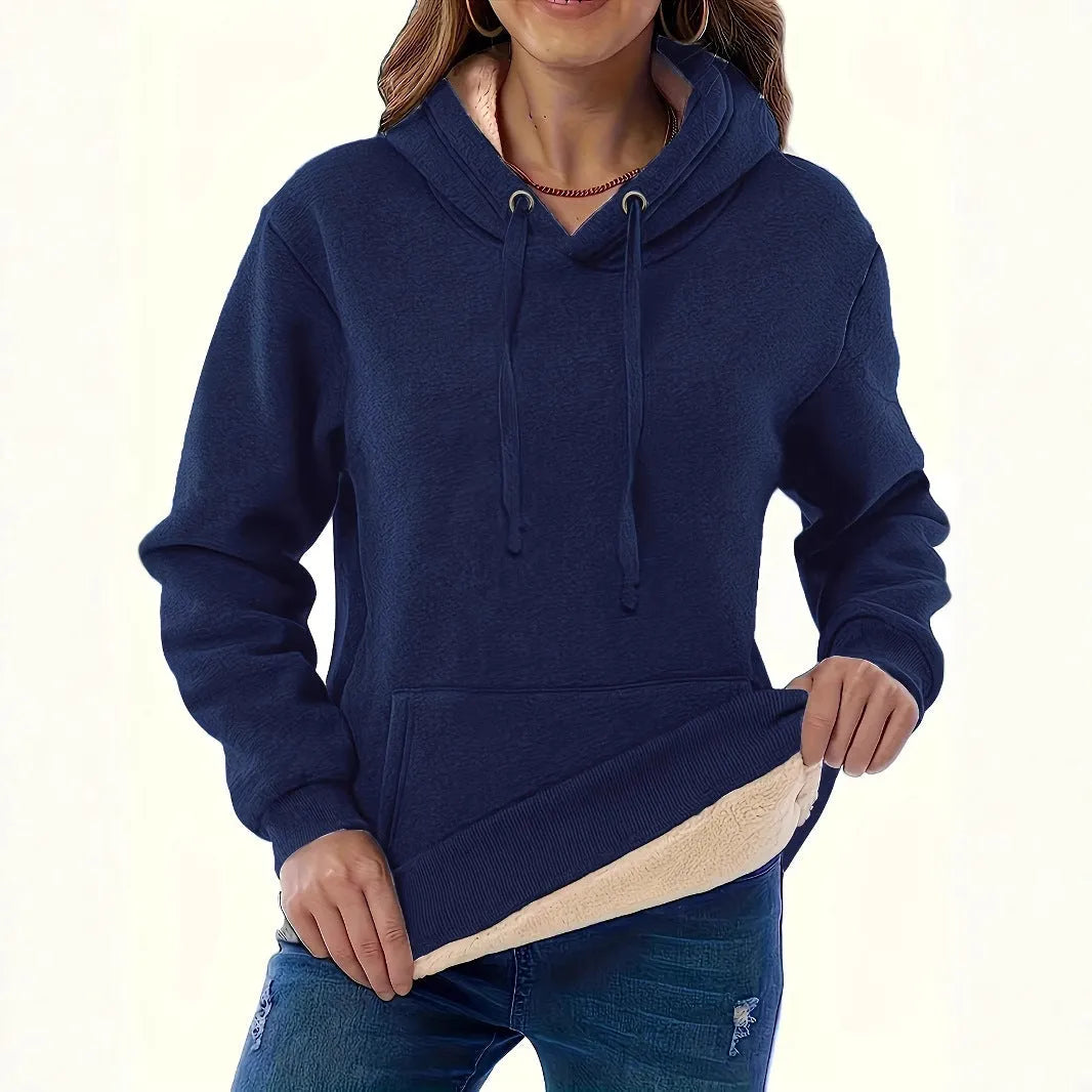 Women's thick grey hooded sweater with a raised 3D pattern, loose fit
