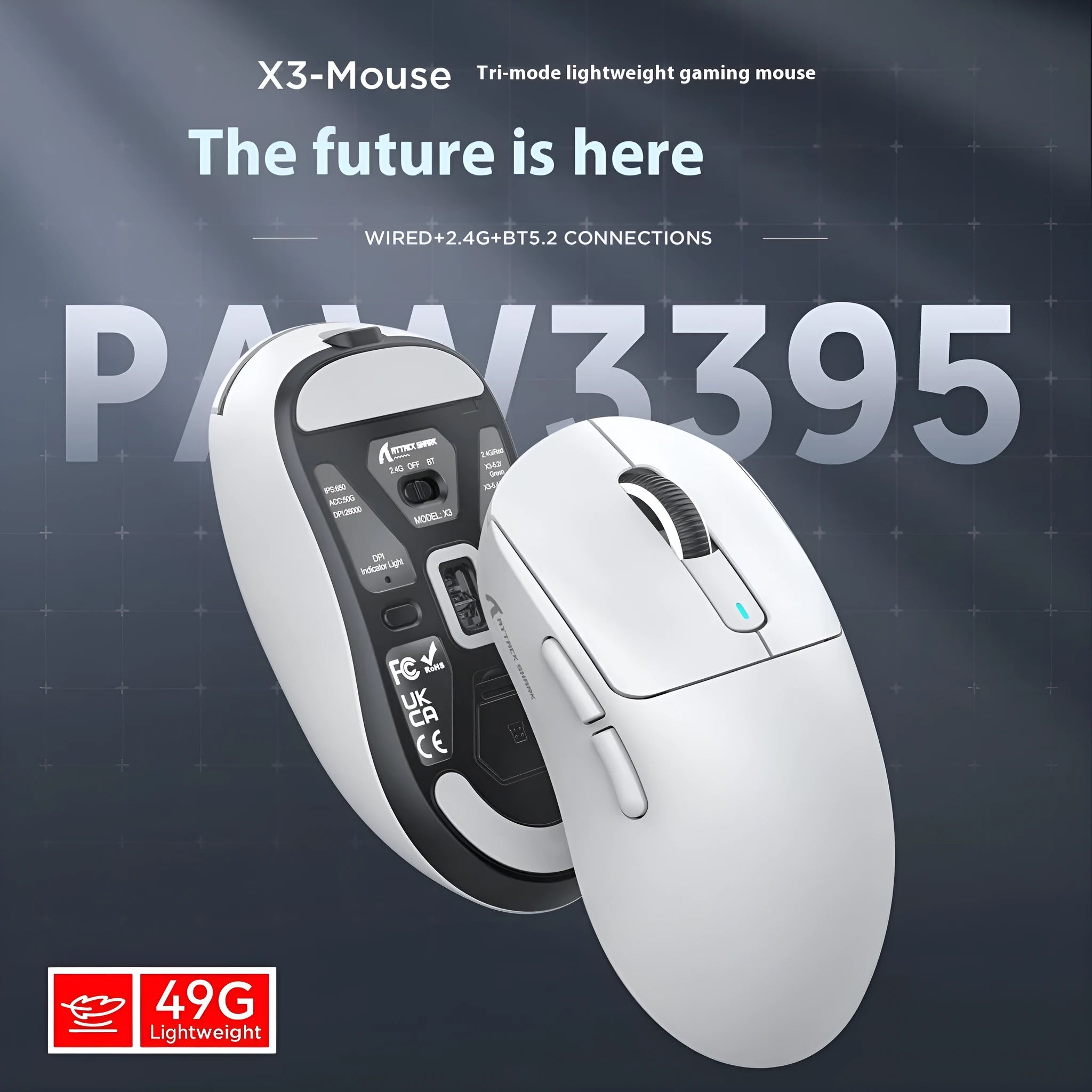 Three-mode rechargeable laptop mouse in black with USB receiver and parachute cord