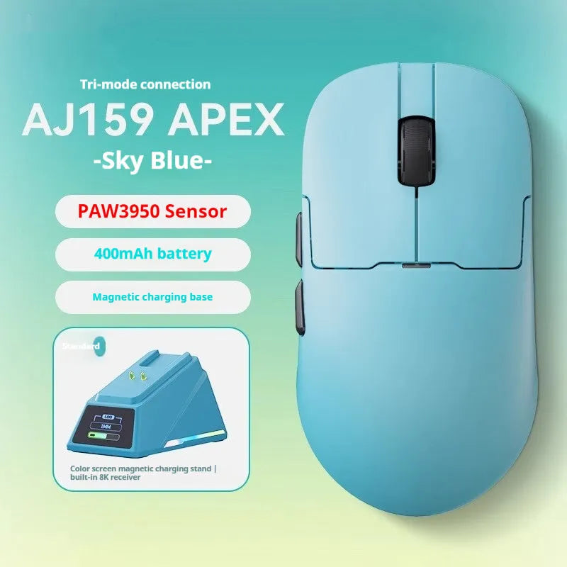 PAW3395 PAW3950 triple mode gaming mouse in compact design with Teflon feet