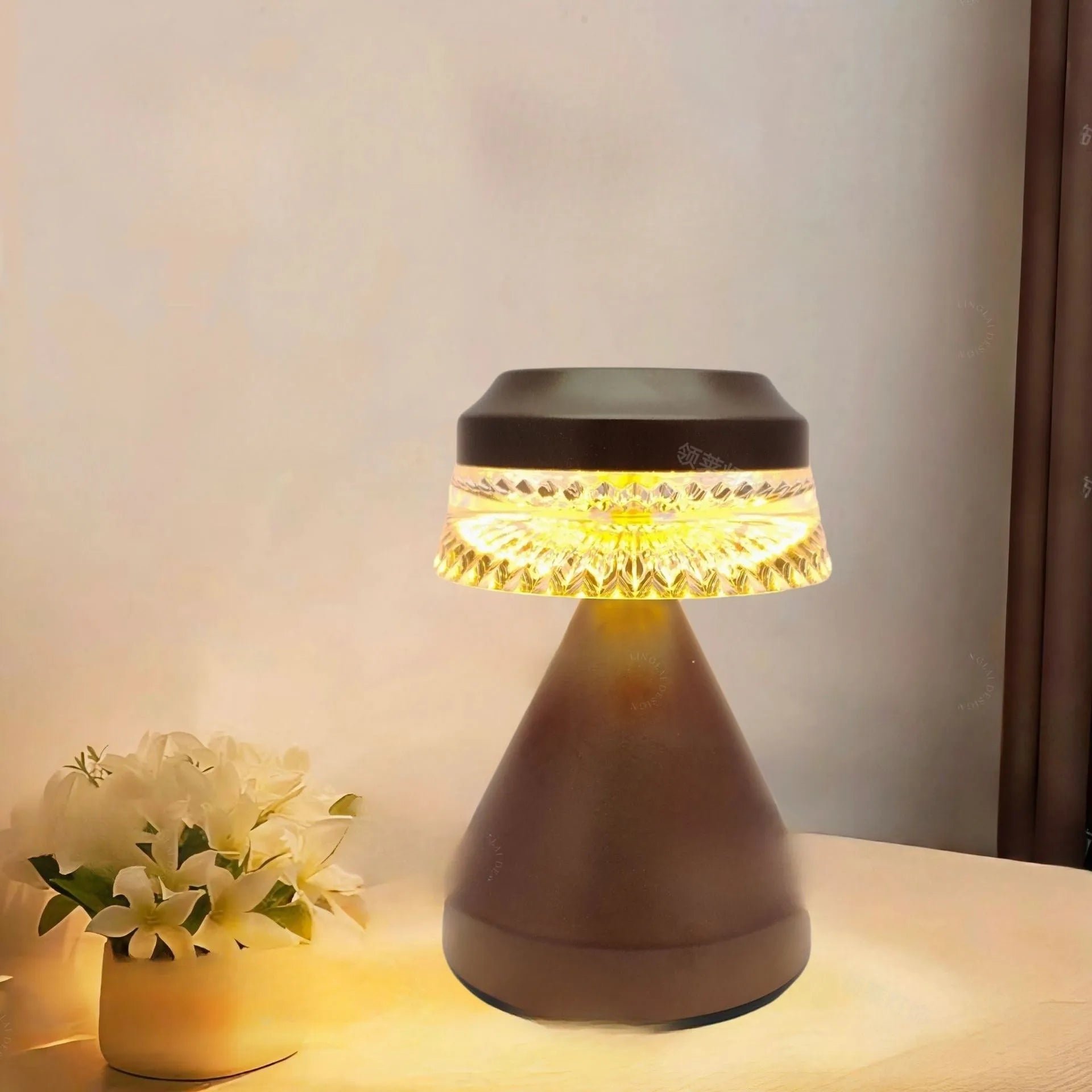 Black, brown and orange USB charging LED bedside lamp with three-colour dimming
