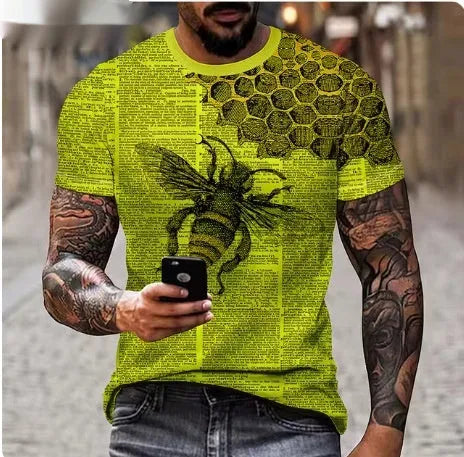 Men's grey T-shirt with raised 3D lion design print on chest, showing dimensional animal graphic