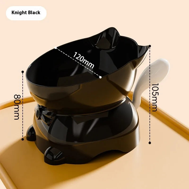 Stainless steel oblique cat bowl in blue colour with anti-fall design.