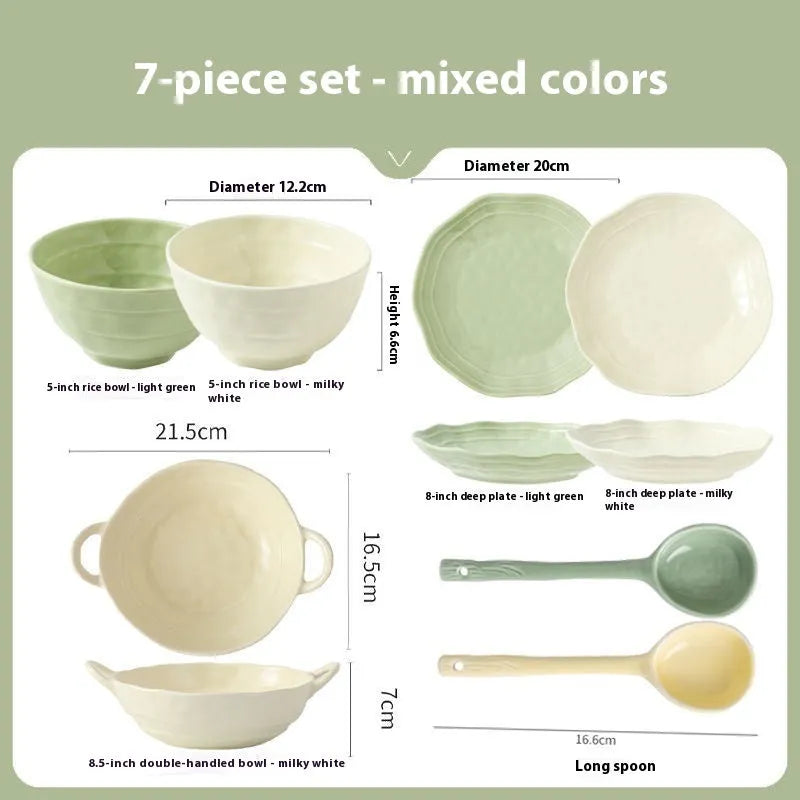 Seven-piece solid colour ceramic tableware set in a gift box, modern simple style.
