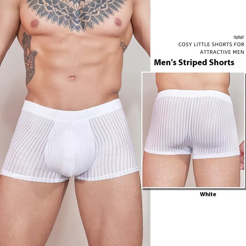 Men's thin striped nylon underwear in black, shown flat.