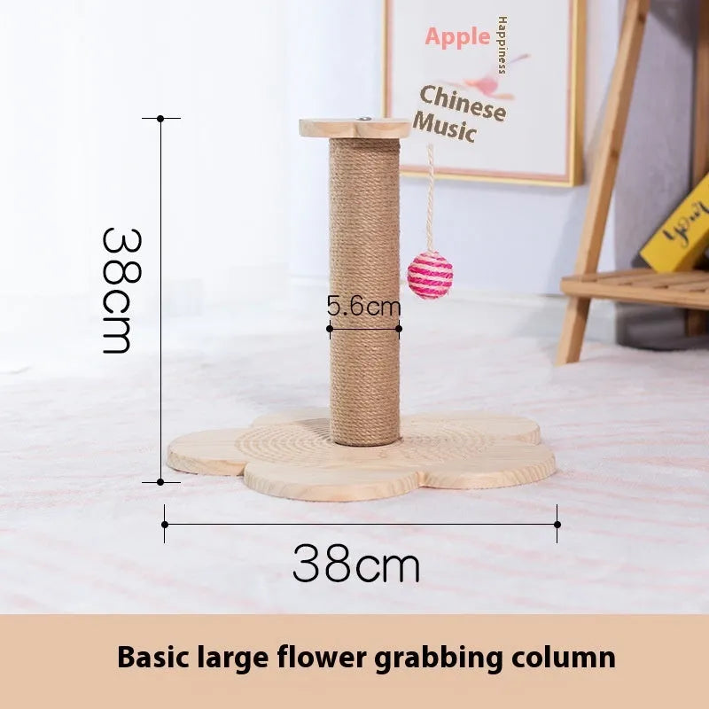 Solid wood cat turntable scratching post with climbing frame in natural timber construction