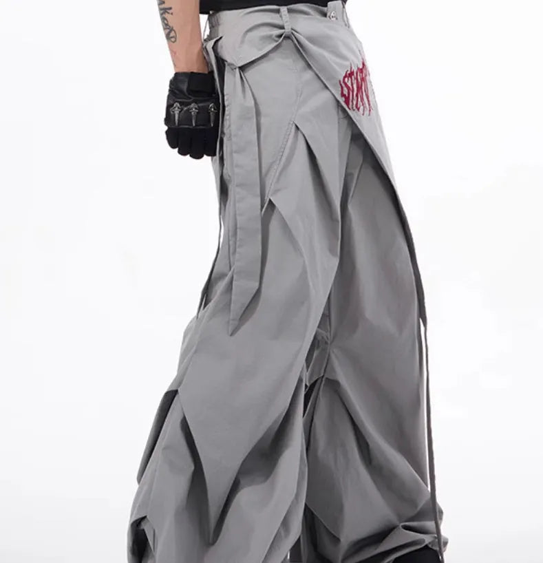 Boys Korean style wide-leg summer trousers in black solid colour