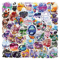 Pack of 50 colourful tea cup graffiti waterproof stickers in a Nordic style for luggage and scooter customisation.