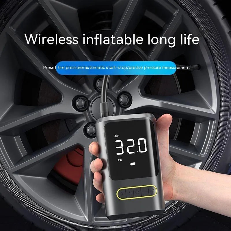 Handheld wireless digital display vehicle air pump with LED light showing pressure reading