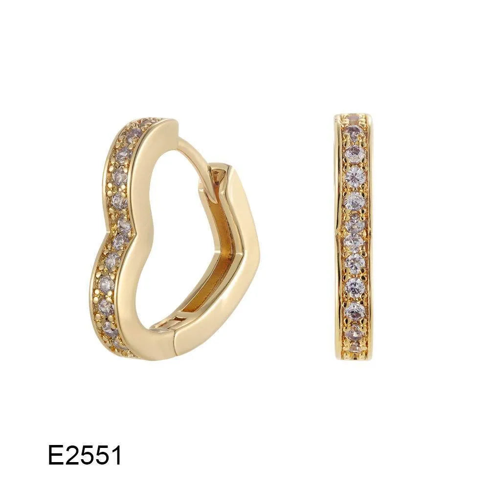 Gold-plated heart-shaped clip earrings with clear zircon stones
