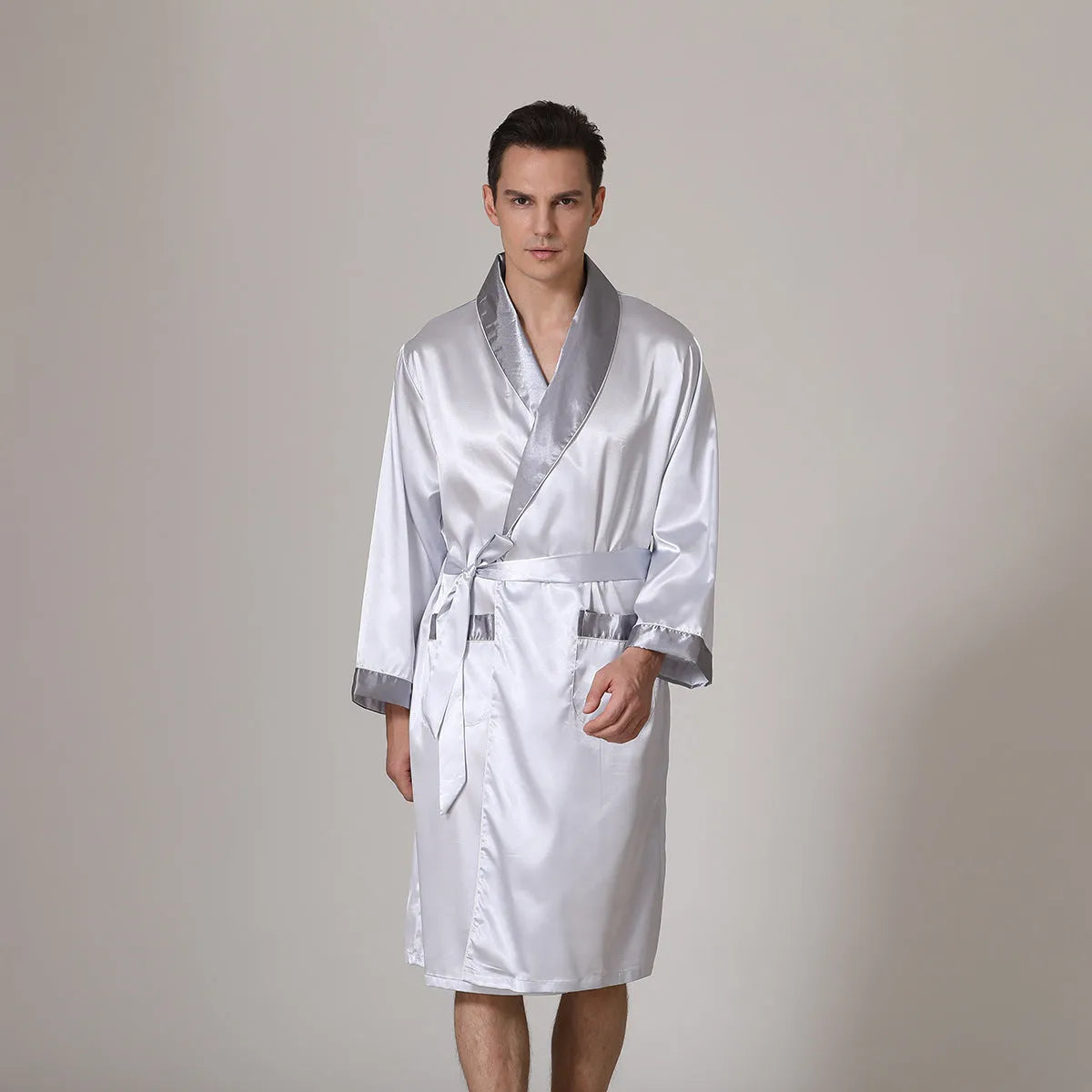 Men's summer silk bathrobe nightgown in multiple colour options with continental sizing